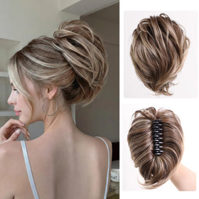 XIXISNOW dirty blonde short ponytail clip-in with natural waves for instant volume.