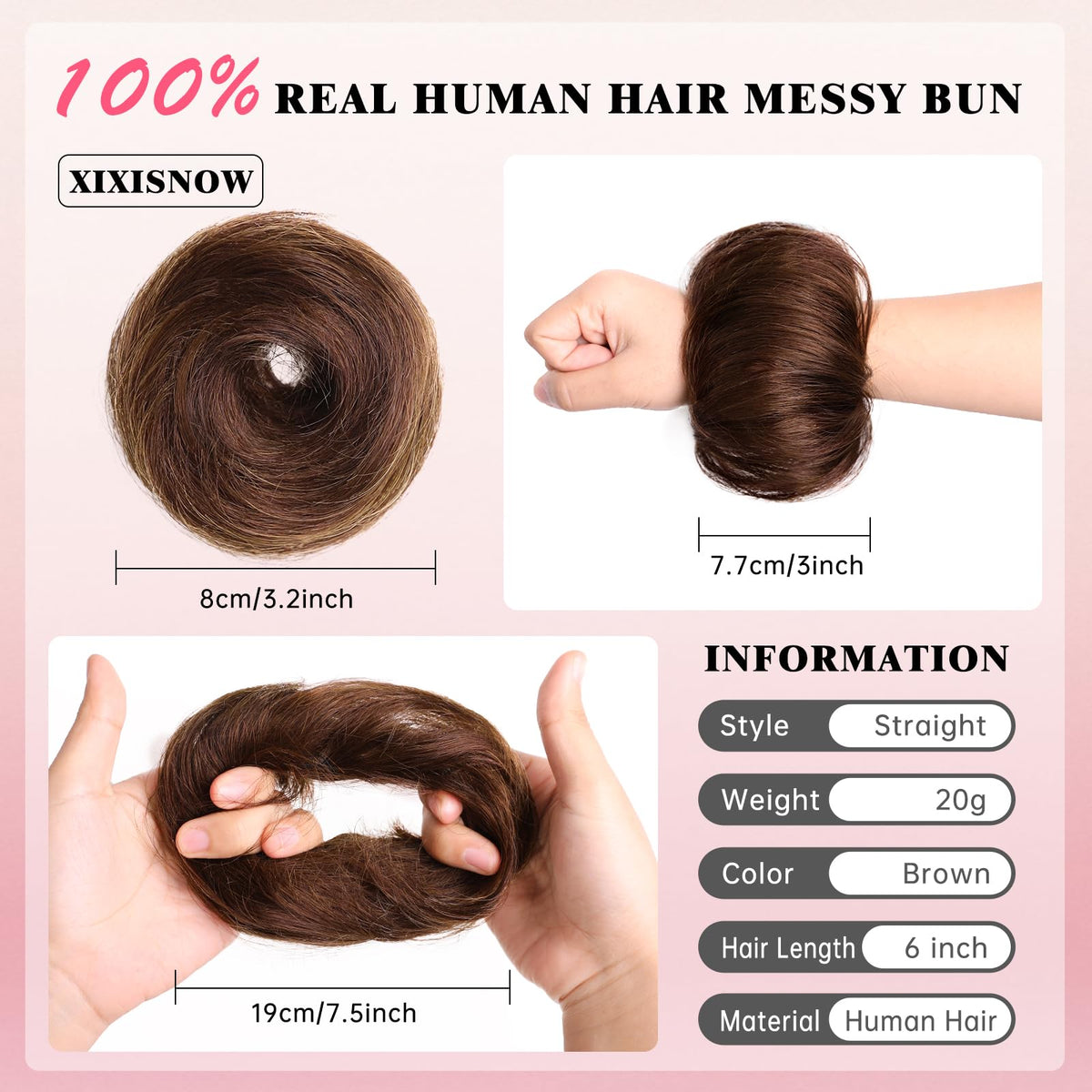 XIXISNOW messy bun worn on head for instant volume and a polished updo
