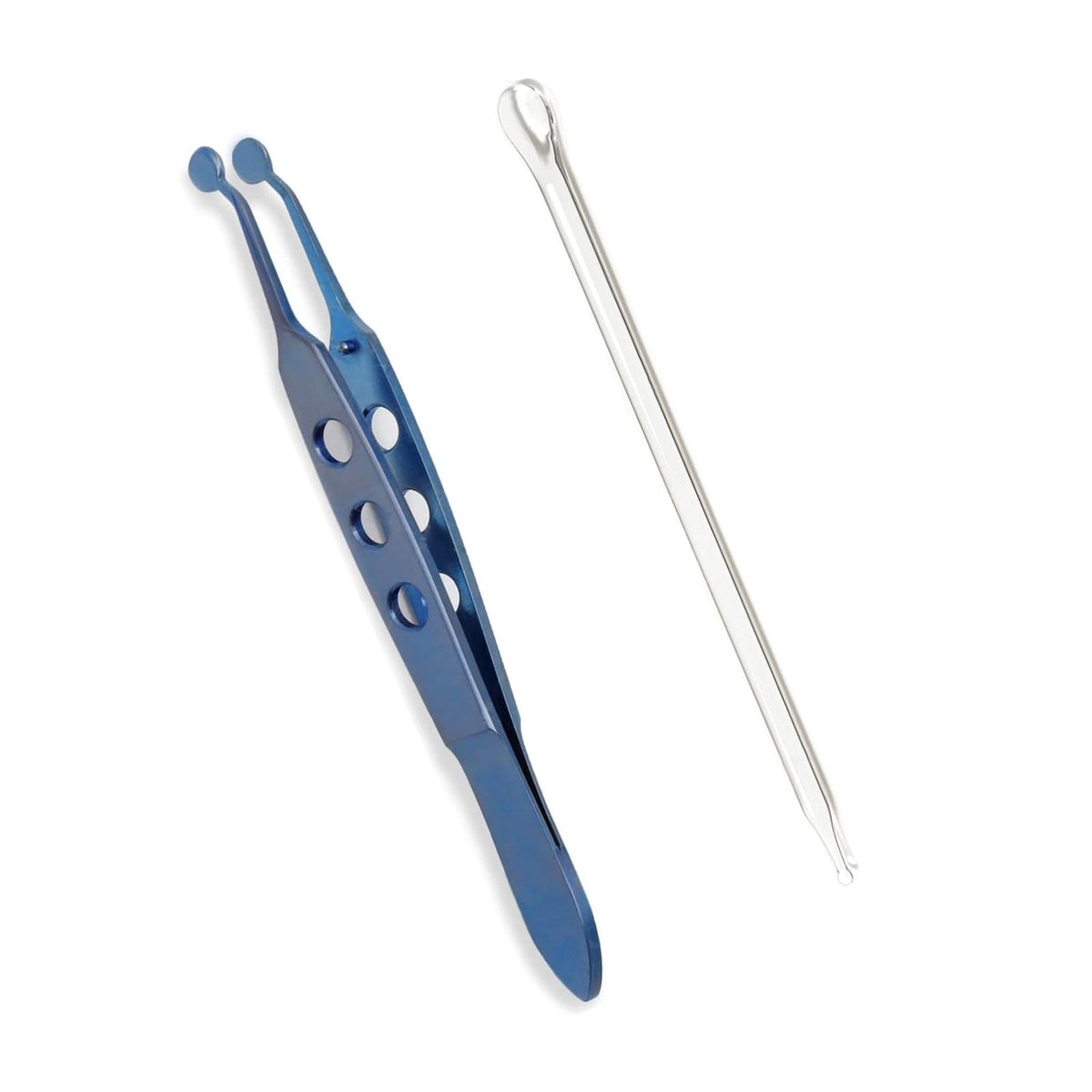 XlinMed meibomian gland expressor tweezers close-up in titanium for gentle eyelid care
