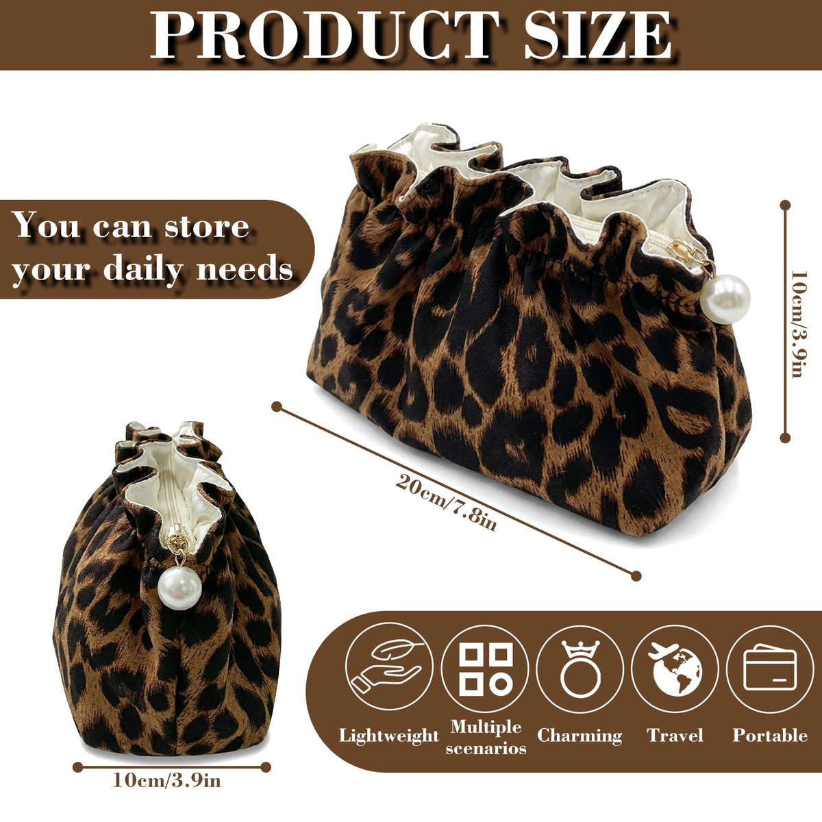 Xllhjg cheetah travel cosmetic bag is lightweight and easy to carry
