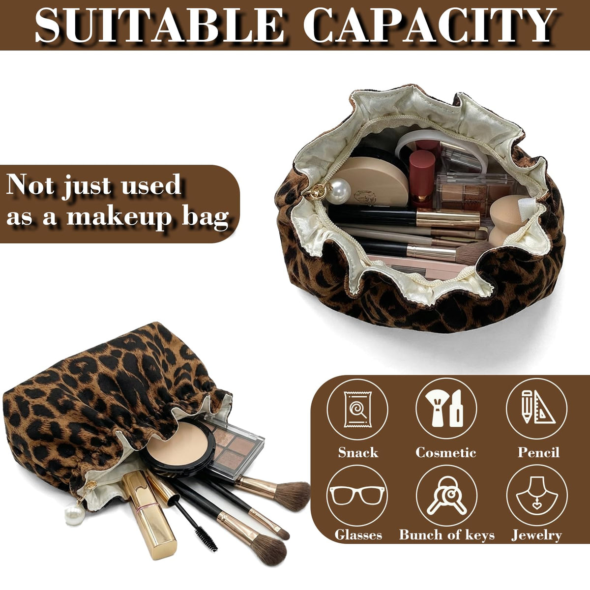 Xllhjg leopard bag interior layout helps organize brushes
