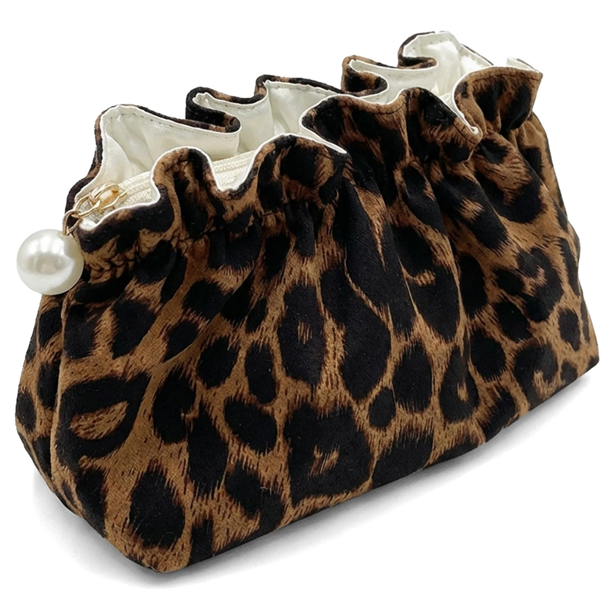 Xllhjg leopard makeup bag with pearl zipper for stylish cosmetic organization