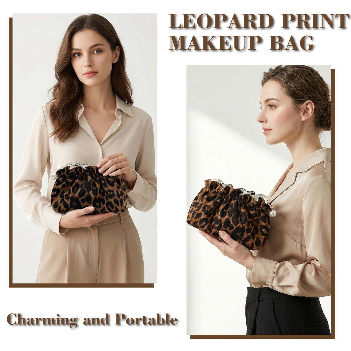 Xllhjg leopard-print makeup pouch in soft fabric keeps items safe