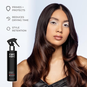 XMONDO Hair Forcefield Heat Shield spray on hair demonstrates even coverage.