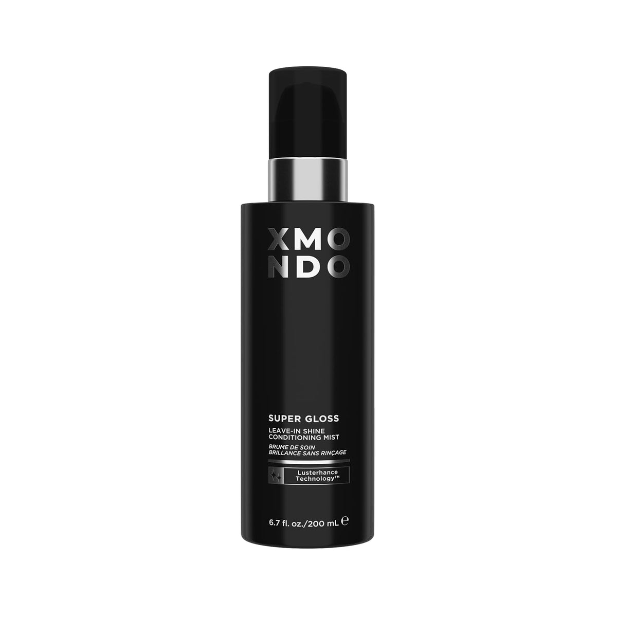 XMONDO Hair Super Gloss Leave-In Mist bottle shows weightless hydration for radiant shine.