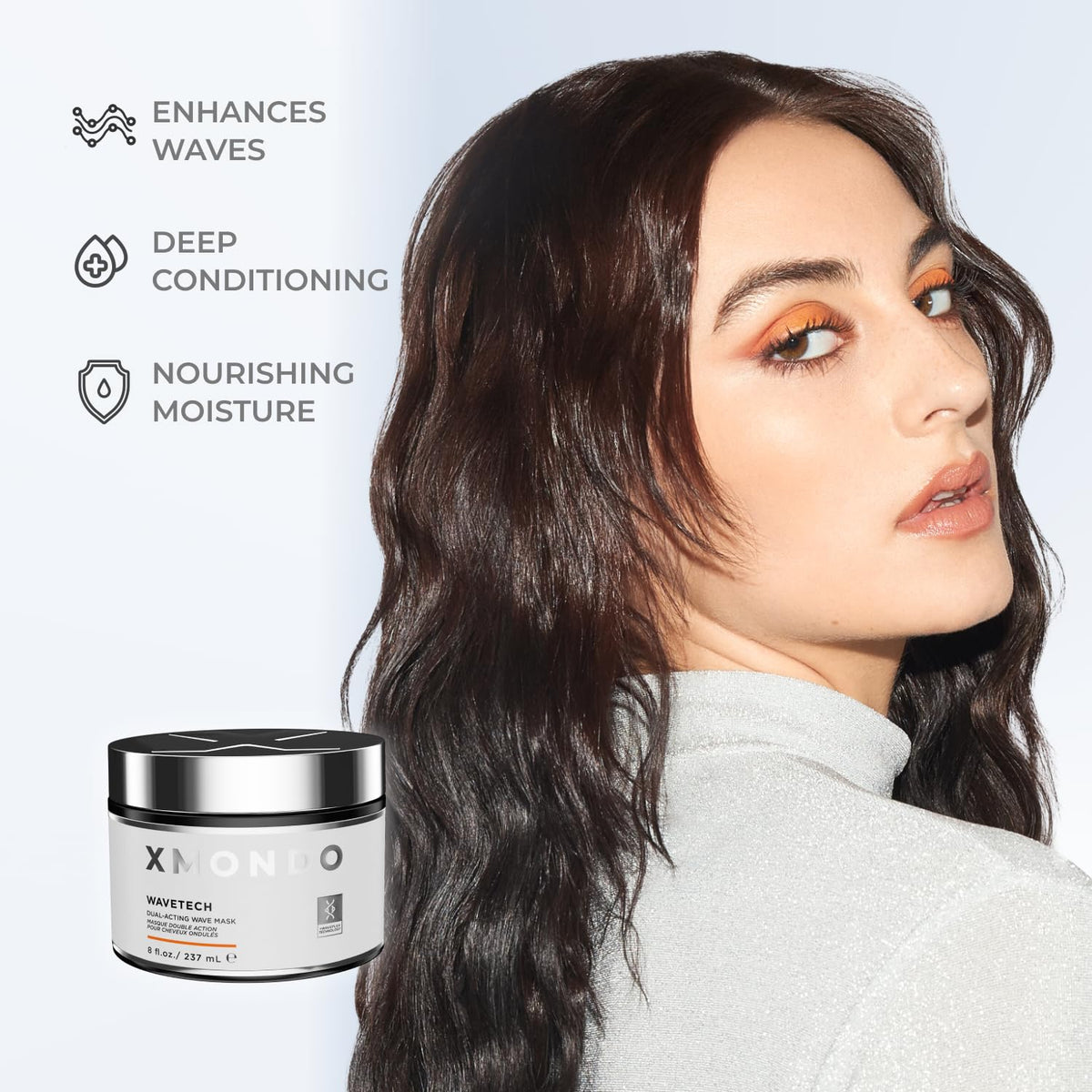 XMONDO mask applied to damp hair to boost moisture and definition.