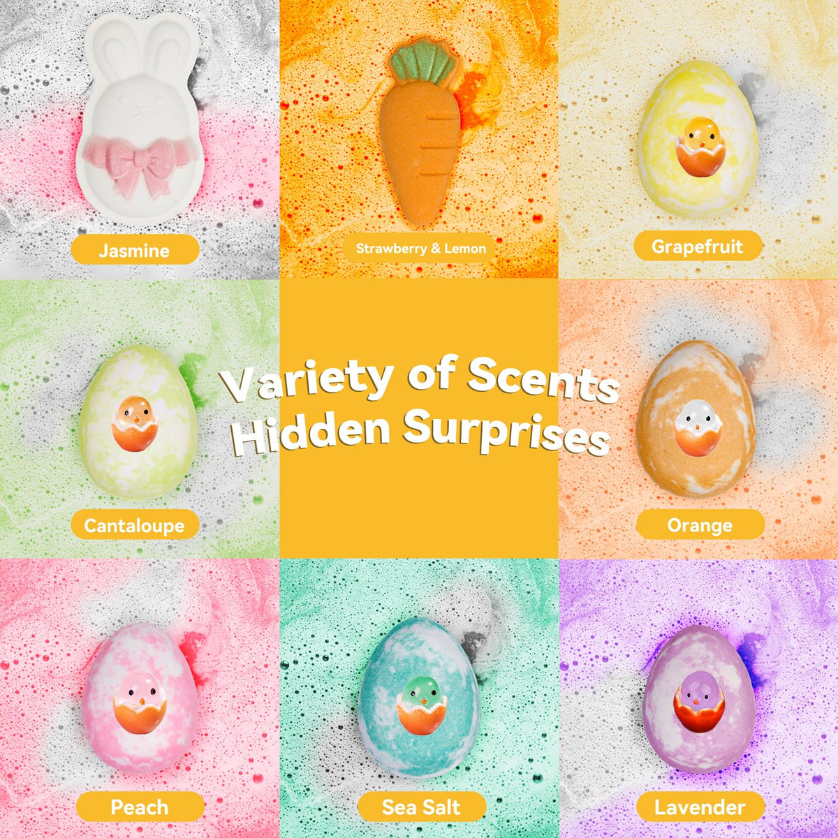 XmtJXn Easter bath bombs colorful fizz in tub for sensory fun
