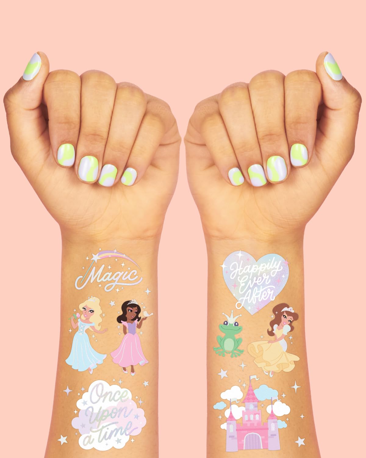 xo, Fetti princess designs including castles and frogs, playful accents for guests.