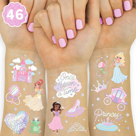 xo, Fetti princess tattoos on two sheets, easy for a party-ready design.