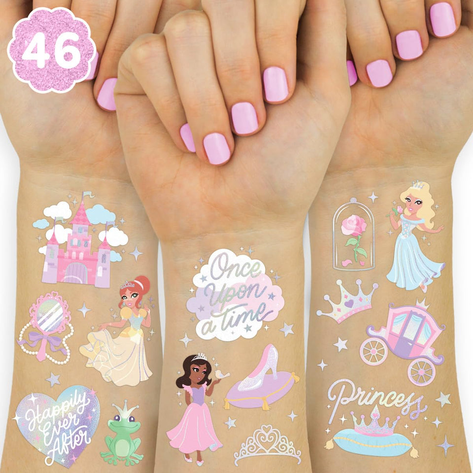 xo, Fetti princess tattoos on two sheets, easy for a party-ready design.