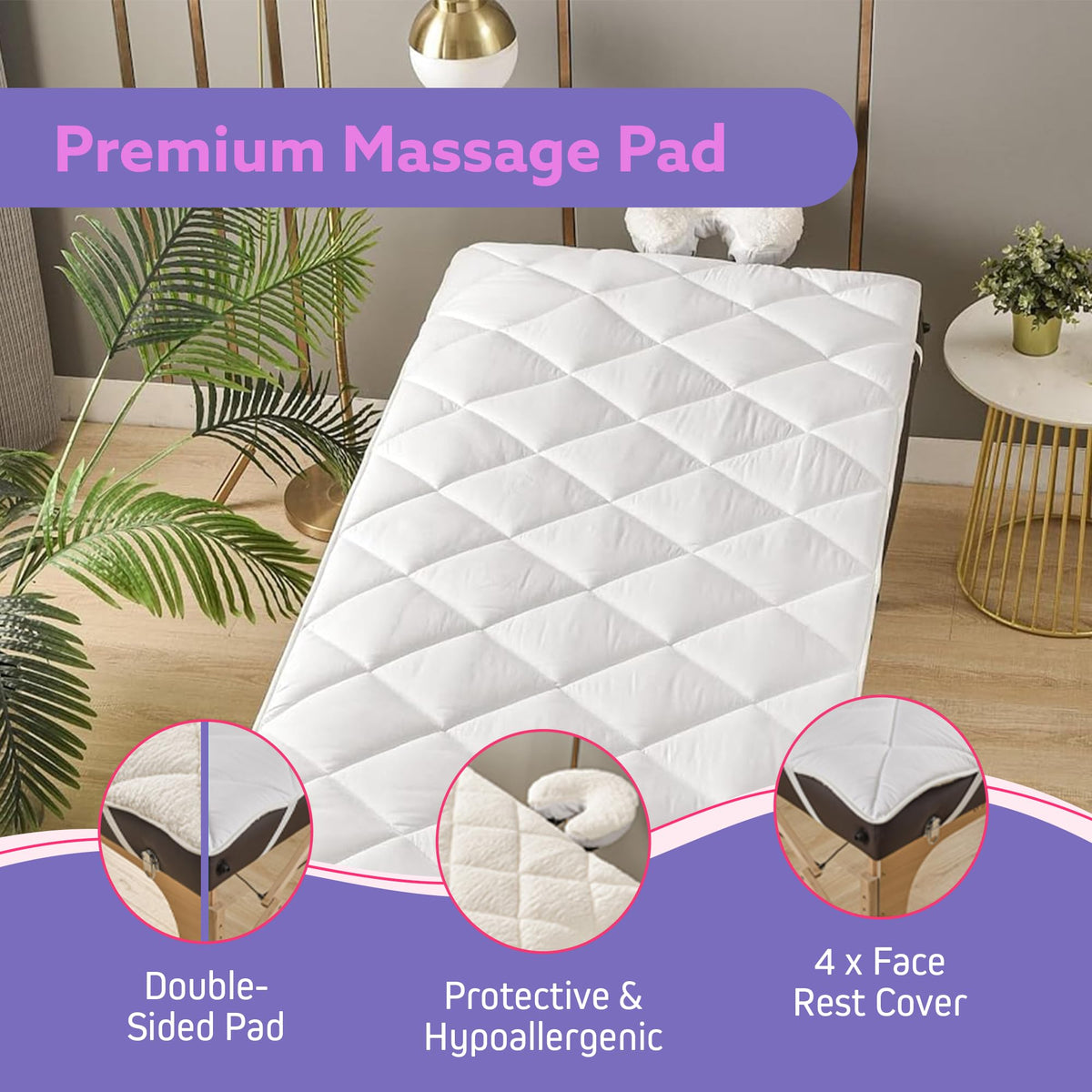 XOLLOZ facial bed topper fits 34x76 for standard tables.