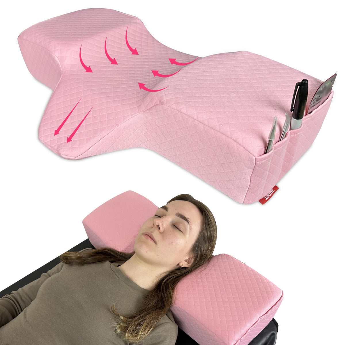 XOLLOZ Lash Pillow with curved memory foam supports the head during long lash sessions