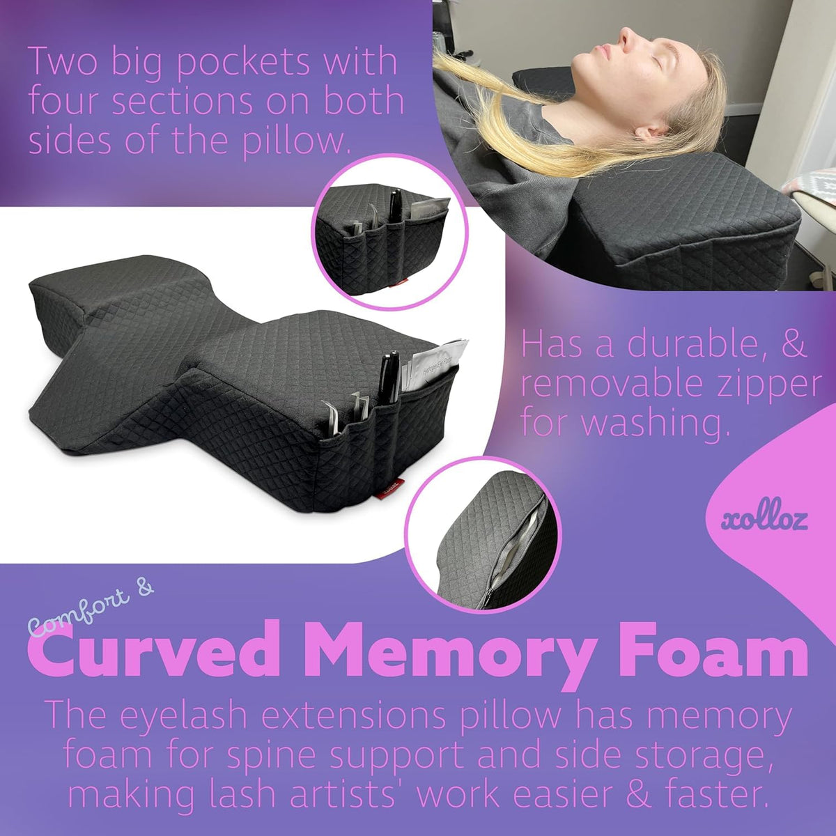 Xolloz Lash Pillow durable, washable cover simplifies salon hygiene