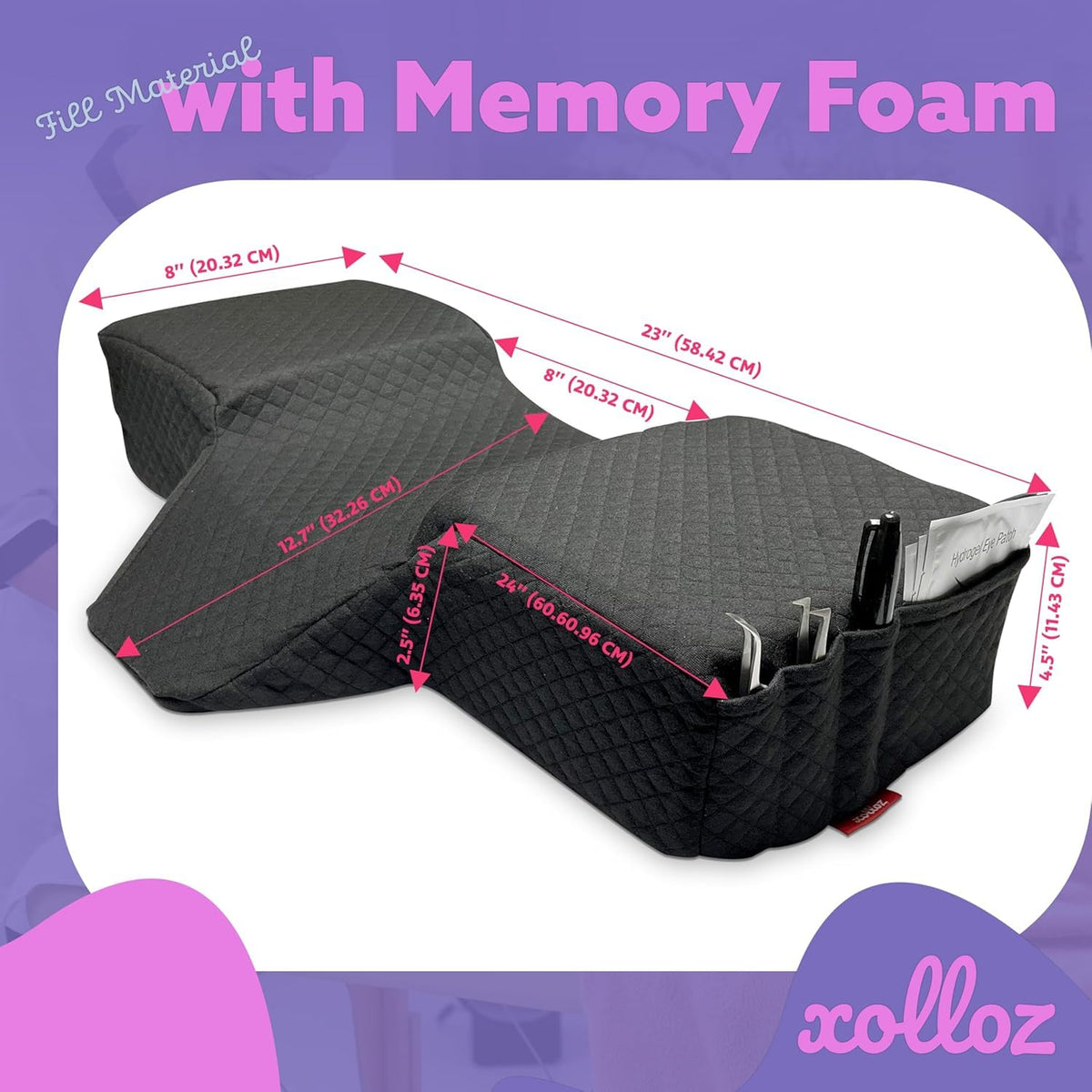 Xolloz Lash Pillow memory foam core keeps spine aligned during lash sessions