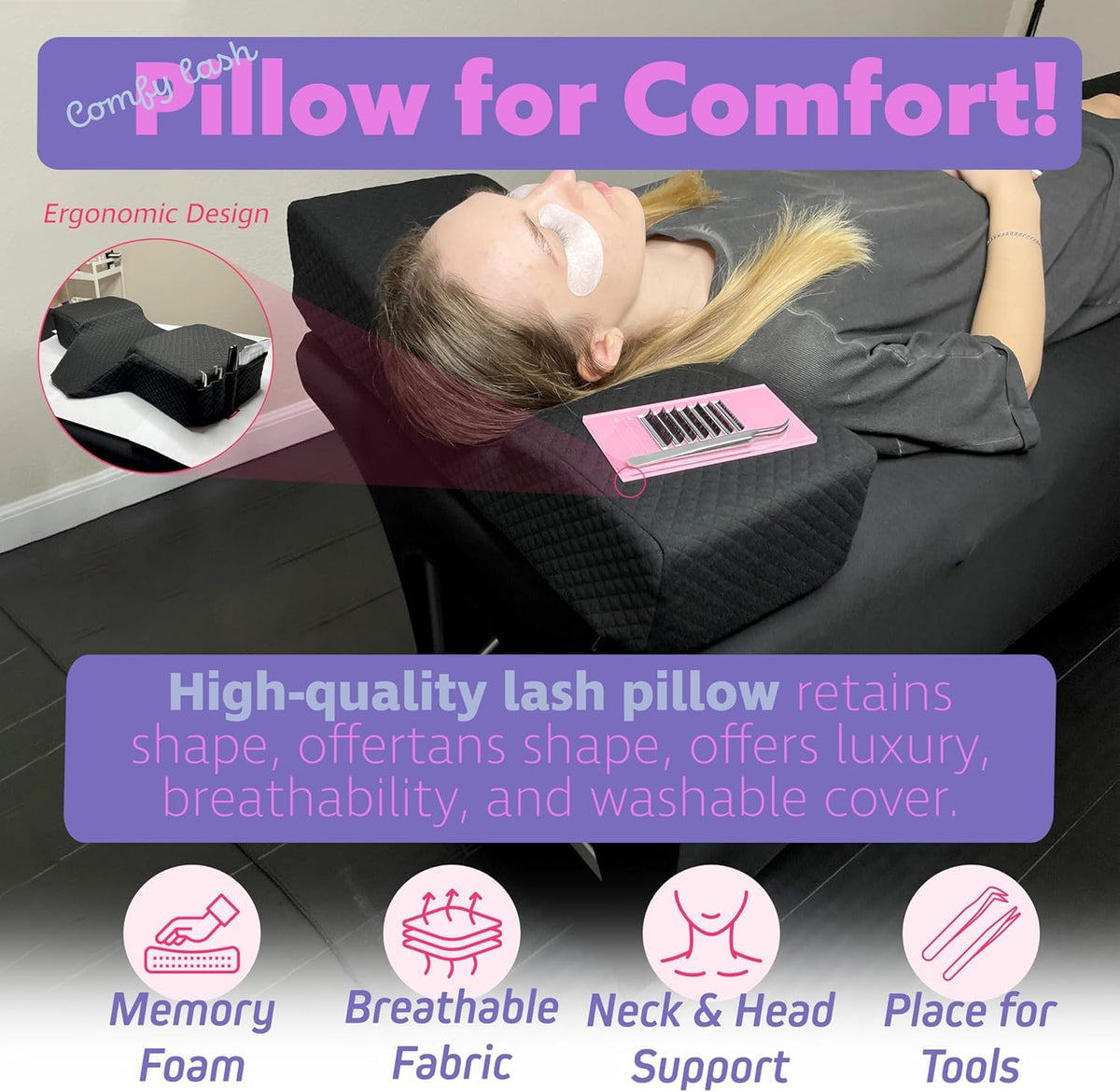Xolloz Lash Pillow three-layer cover offers soft, breathable comfort for clients