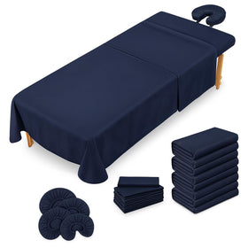 XOLLOZ massage sheets 4-pack folded on bed with soft microfiber feel for comfort.