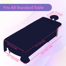 XOLLOZ universal-fit massage sheets on table showing snug fit for various spa beds.
