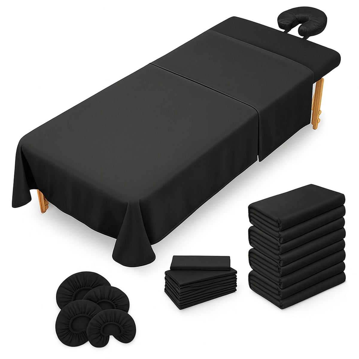 XOLLOZ four-pack flat lay showing quick-change sheets for busy spas