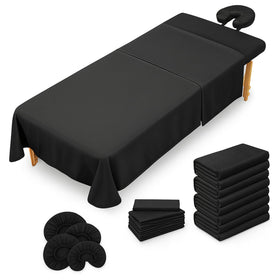 XOLLOZ four-pack flat lay showing quick-change sheets for busy spas