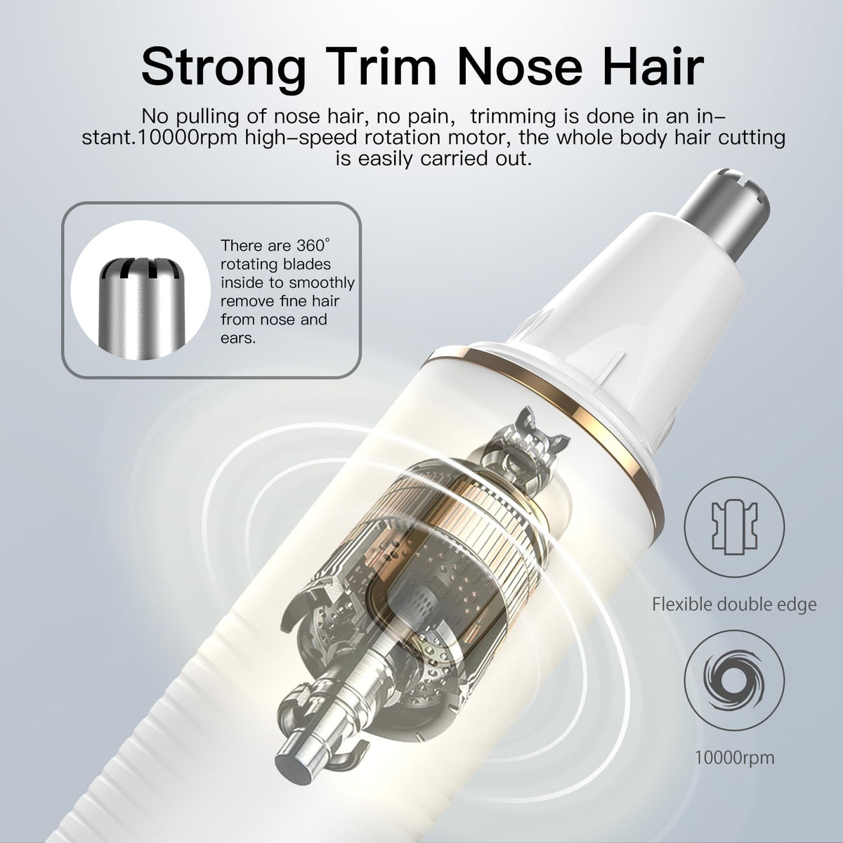 XOOMRSCP Nose Hair Trimmer IPX7 waterproof design for safe cleaning.