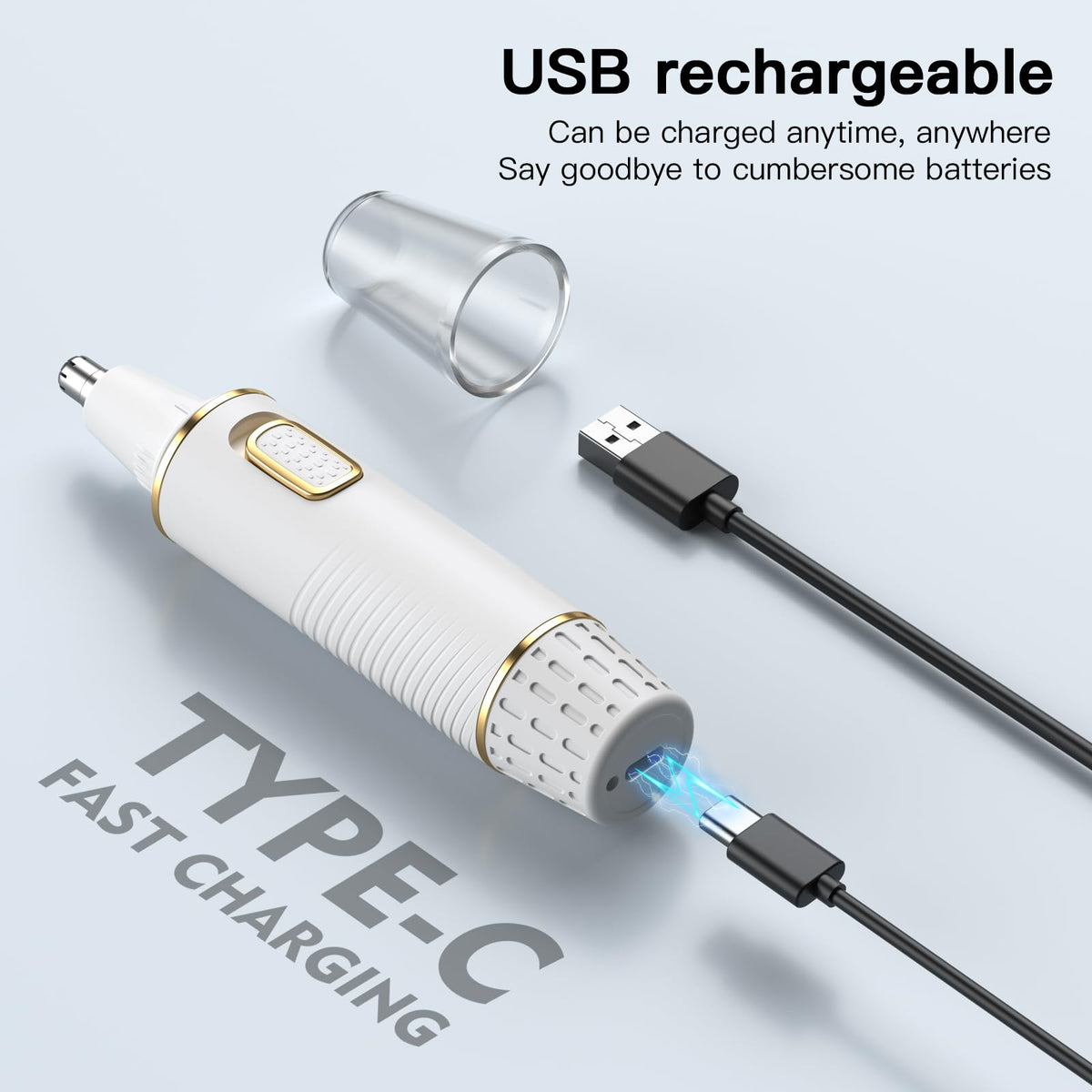 XOOMRSCP Nose Hair Trimmer USB charging for convenient power.