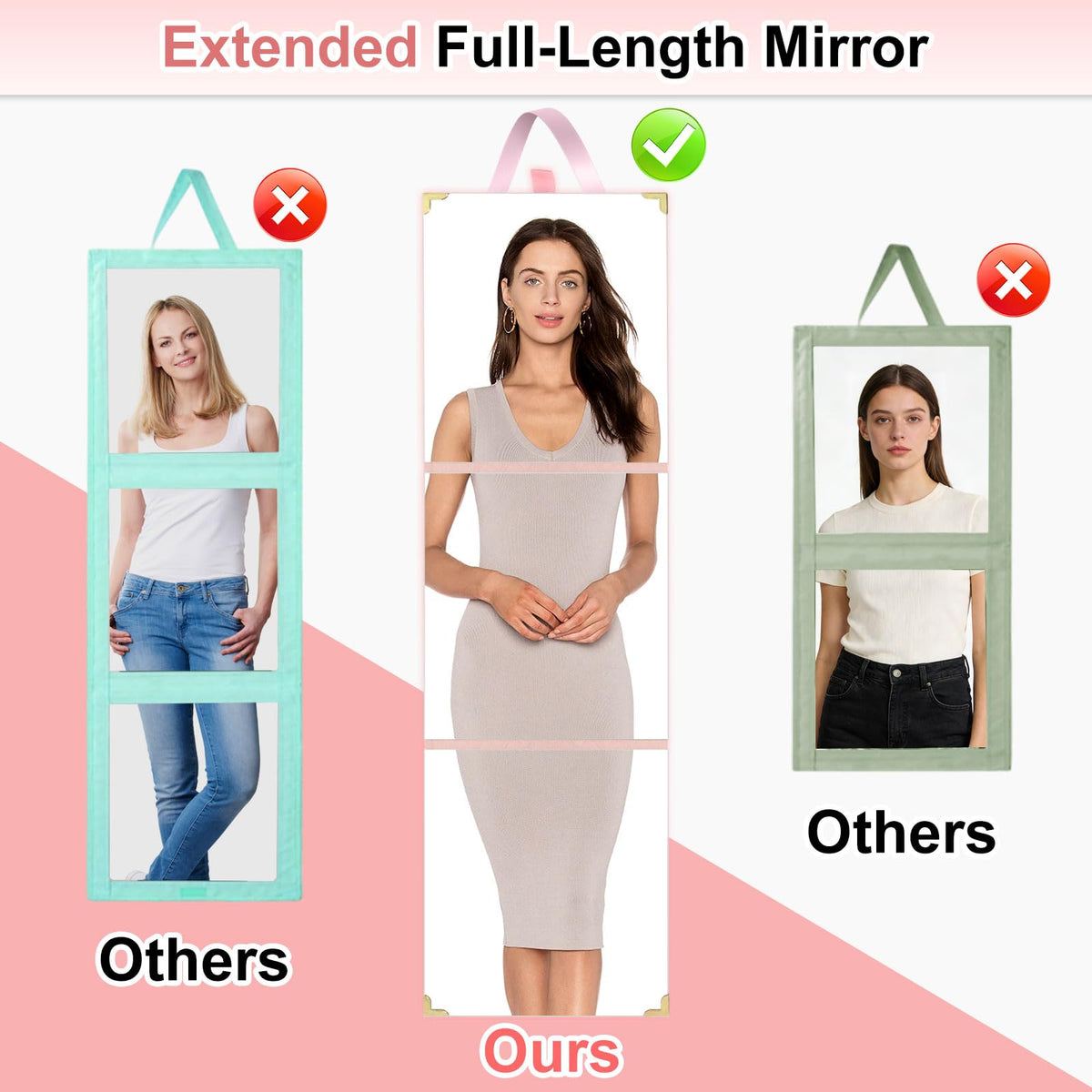 Xoudsi 48in extended full-body mirror view for outfits.