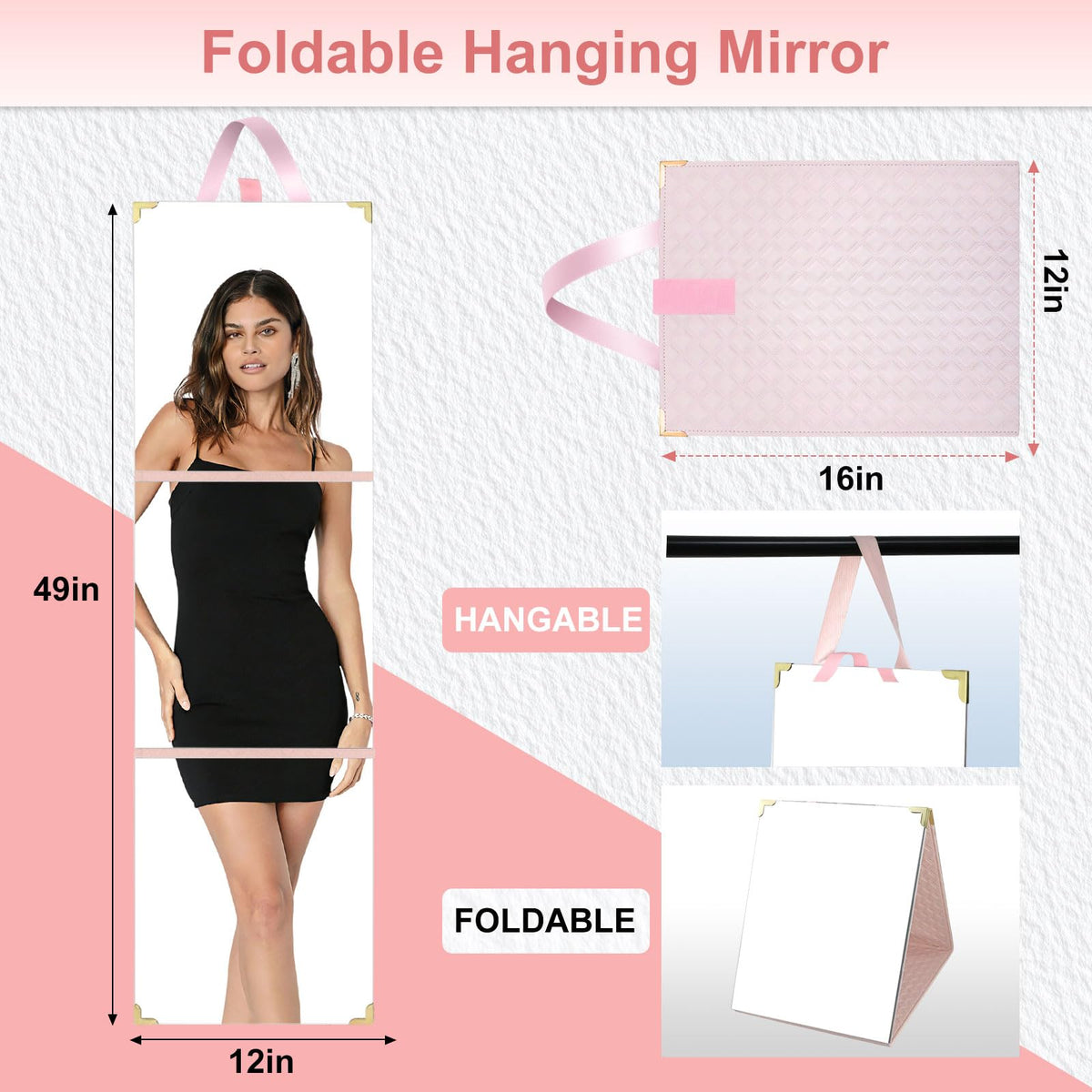 Xoudsi mirror hanging setup on door for flexible placement.