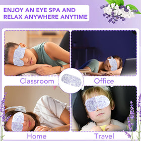 XPCARE lavender aroma suggests spa-like calm from XPCARE steam eye mask packaging.