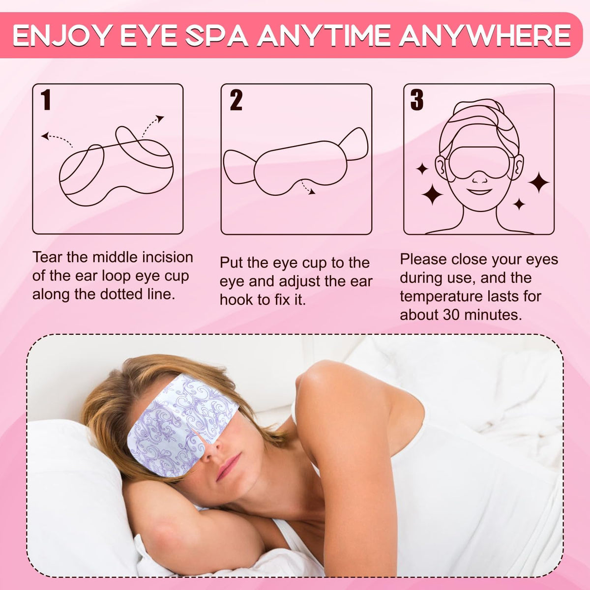XPCARE Rose eye mask worn during travel for on-the-go relief