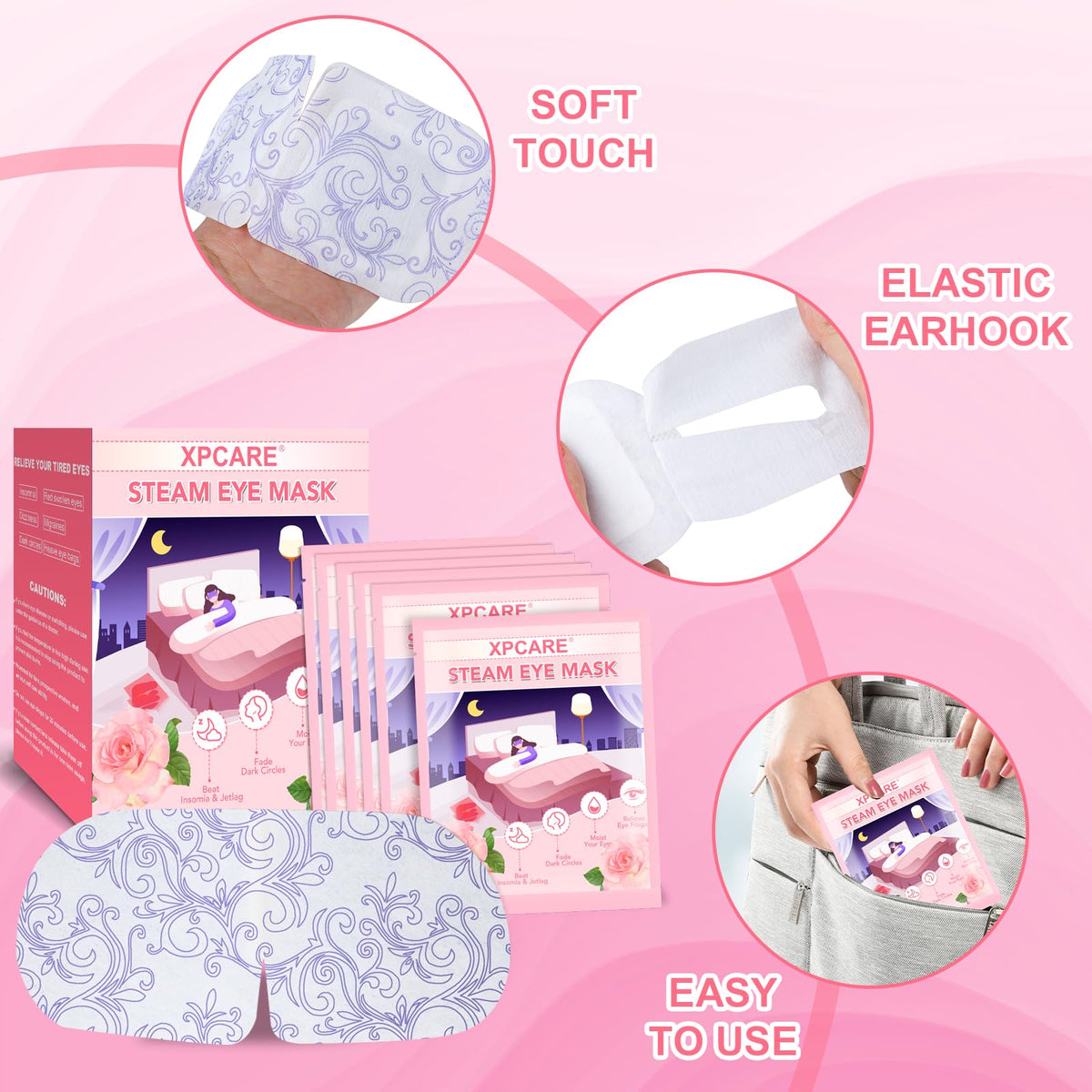 XPCARE Rose eye mask packaging disposable and ready for sharing