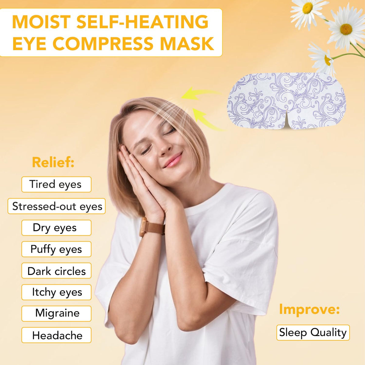 XPCARE steam eye mask chamomile packaging opened for single-use comfort