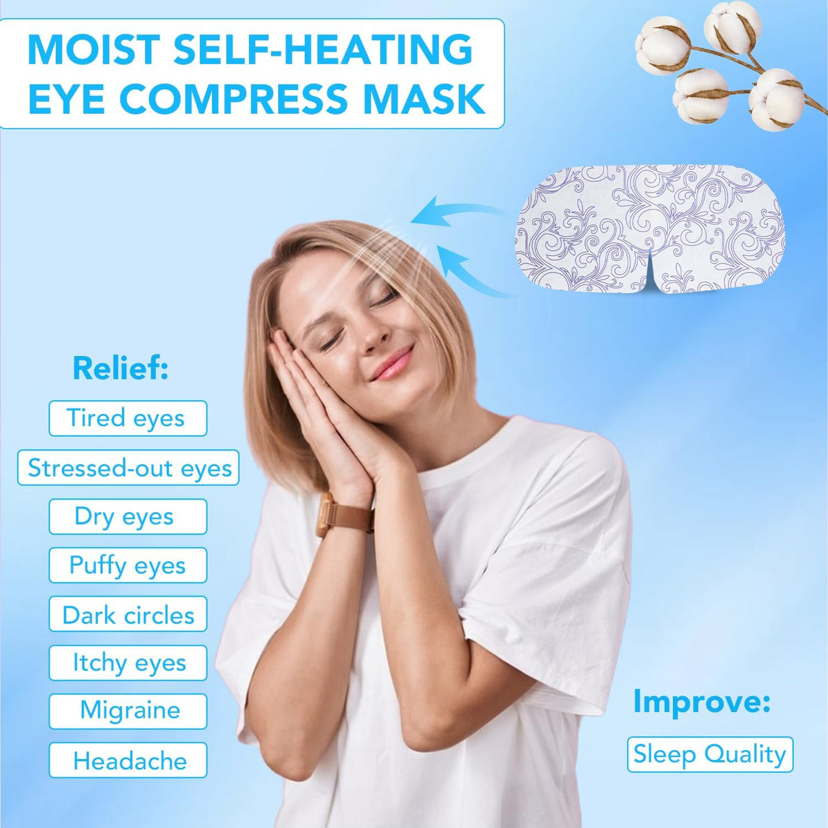 XPCARE steam eye mask heat at 104–113F soothing tired eyes