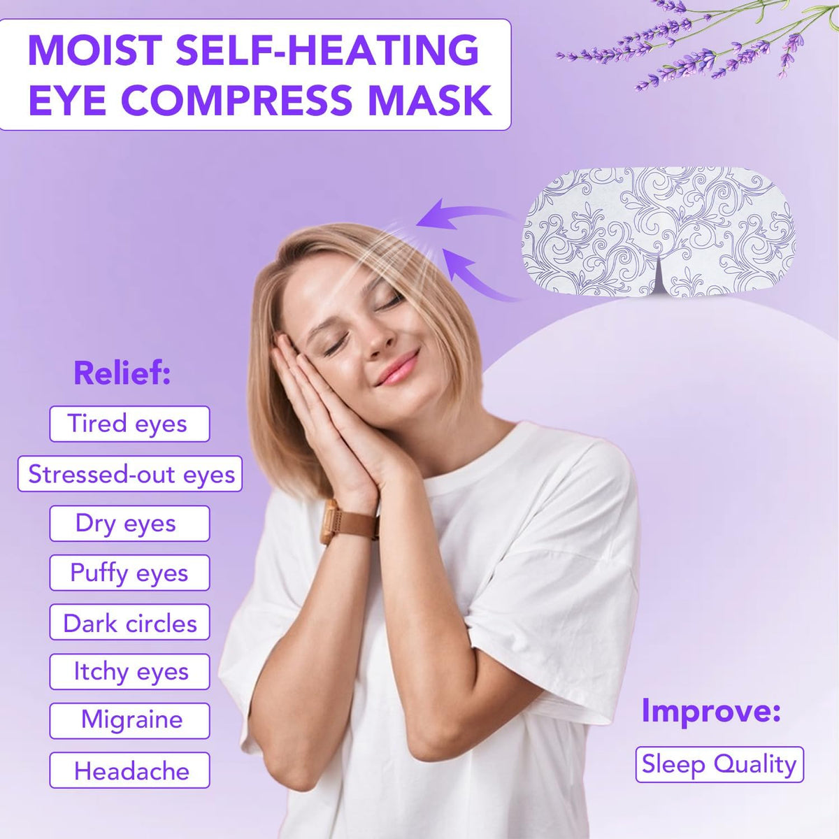 XPCARE steam eye mask lavender in use delivering warm, comforting eye relief.