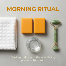 XPDGVS Turmeric Glow Soap bar handheld view showcasing nourishing oils for skin.