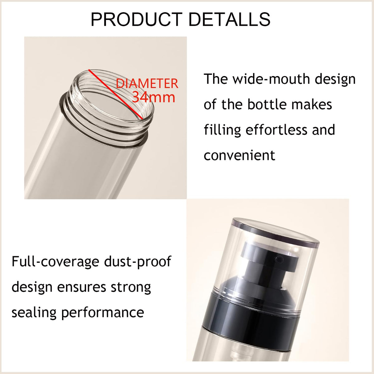 XQNCBY leakproof pump bottles protect contents from spills.