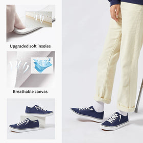XRH versatile navy canvas sneaker pairs with casual outfits.