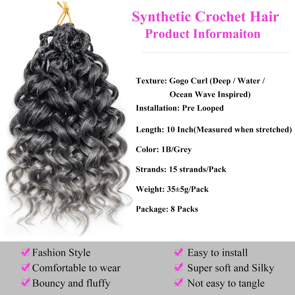 XSASLYET Gogo Curl water wave texture closeup shows soft, bouncy curls with easy maintenance.