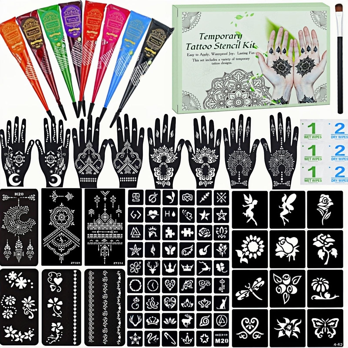 XsXiXi temporary tattoos kit large stencils for reusable, party-ready body art.