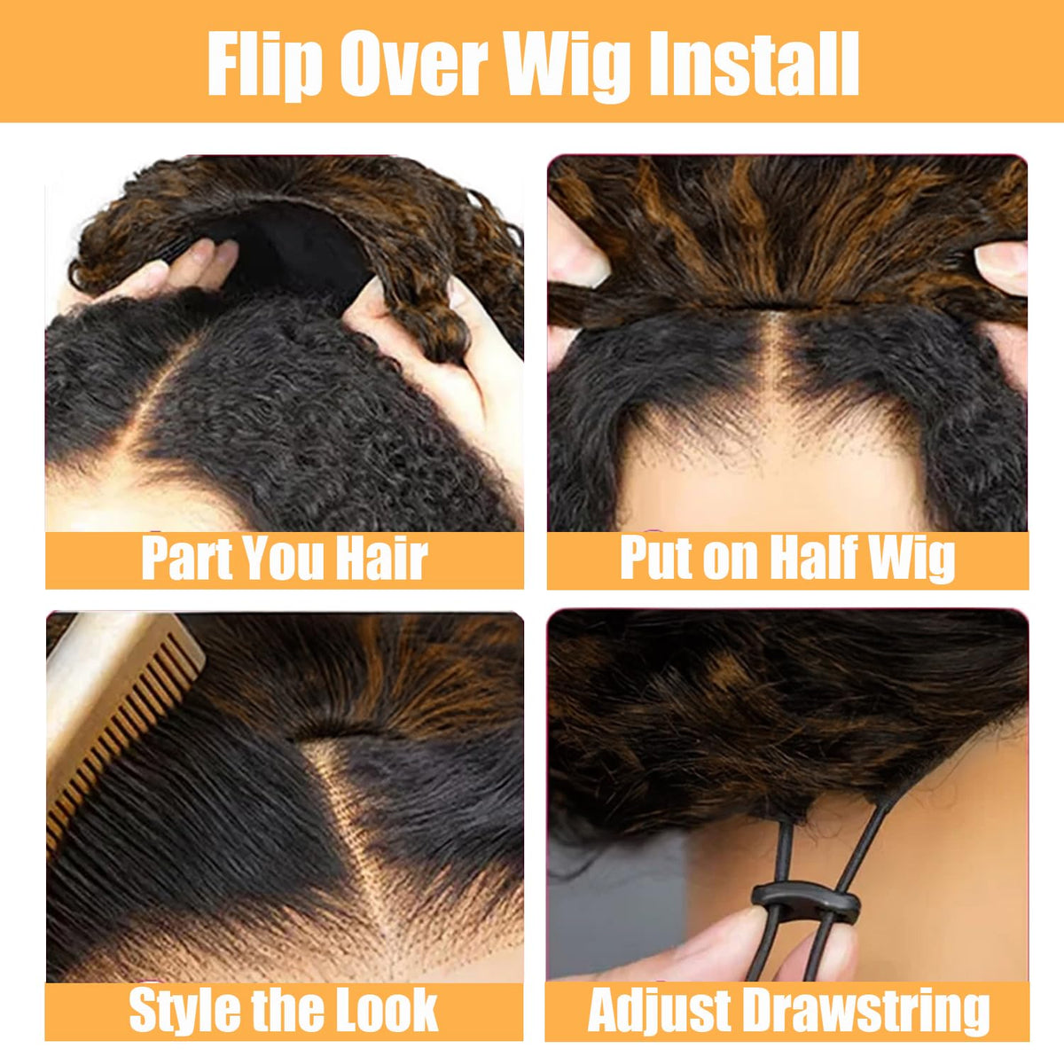 XSY deep wave half wig cap with four combs for stability