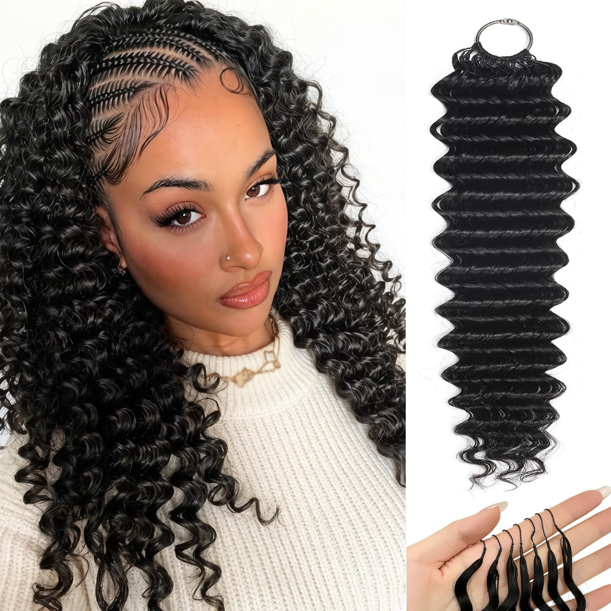 XSY feather crochet hair 18in deep wave pack blends naturally for everyday wear.