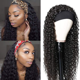 XSY Deep Wave Headband Wig worn on head for quick, natural look