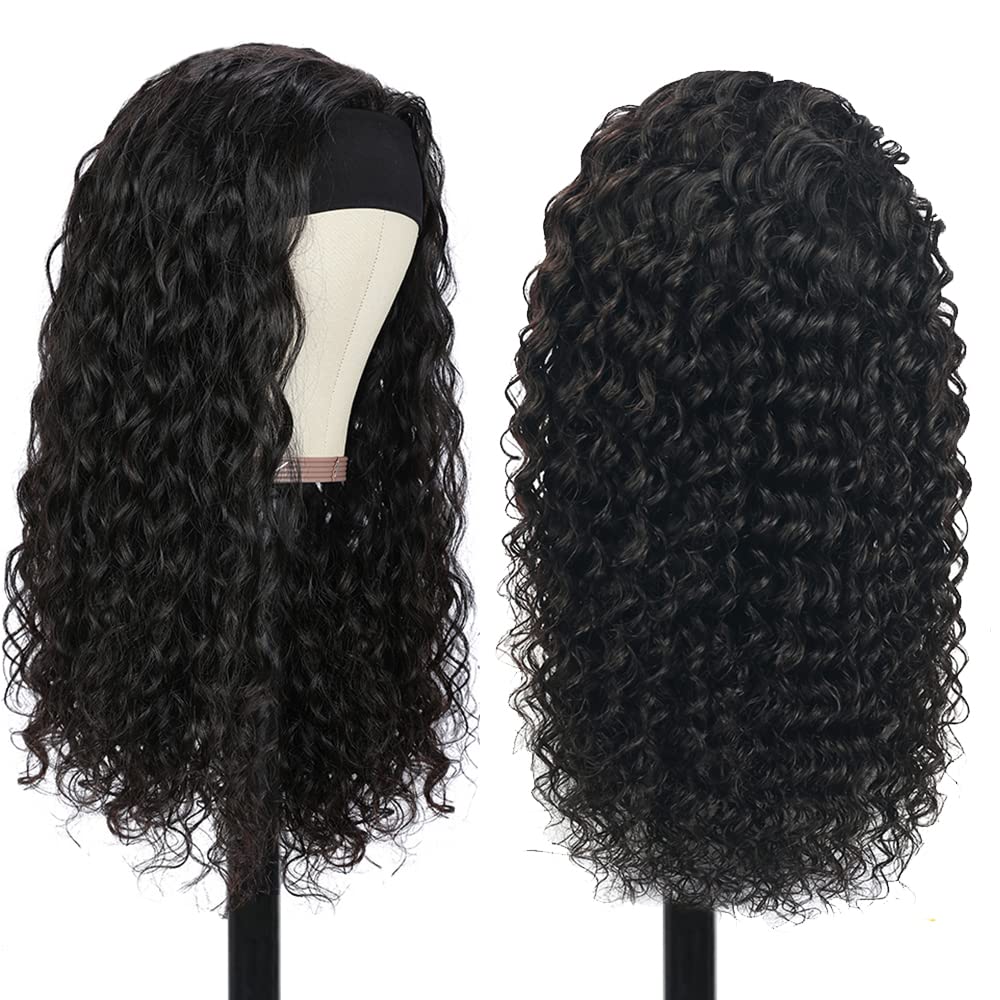 XSY Deep Wave Headband Wig cap construction closeup demonstrates comfortable fit.