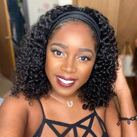 XSY Deep Wave Headband Wig in natural color model for quick styling.