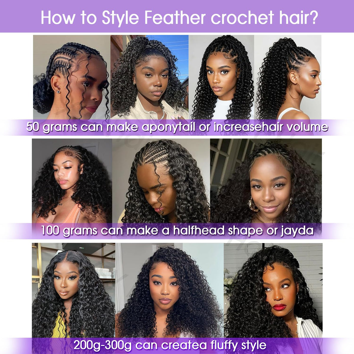 XSY invisible knot crochet 18in deep wave closeup highlights seamless hair integration.