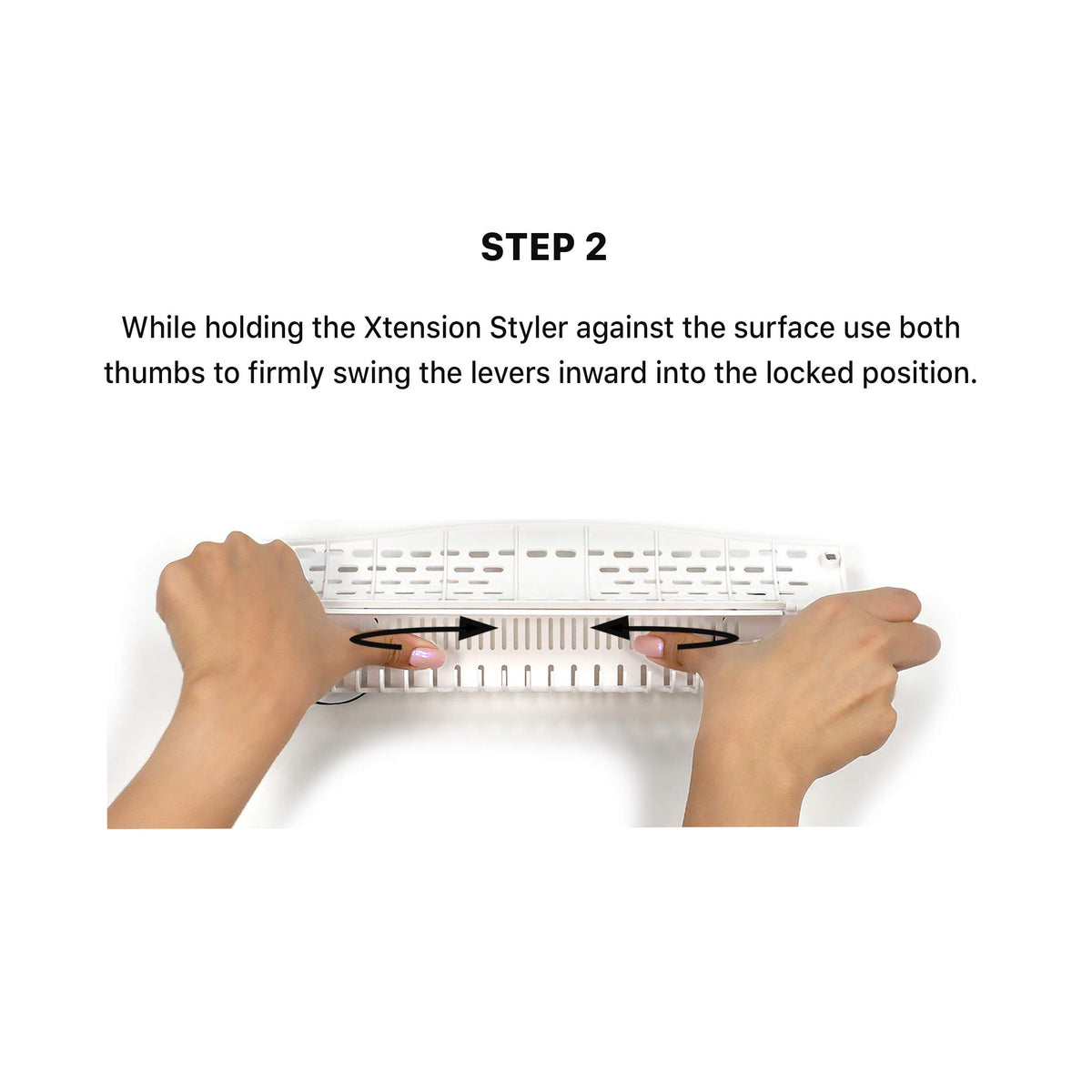 Xtension Styler lever-activated mount on a bathroom surface