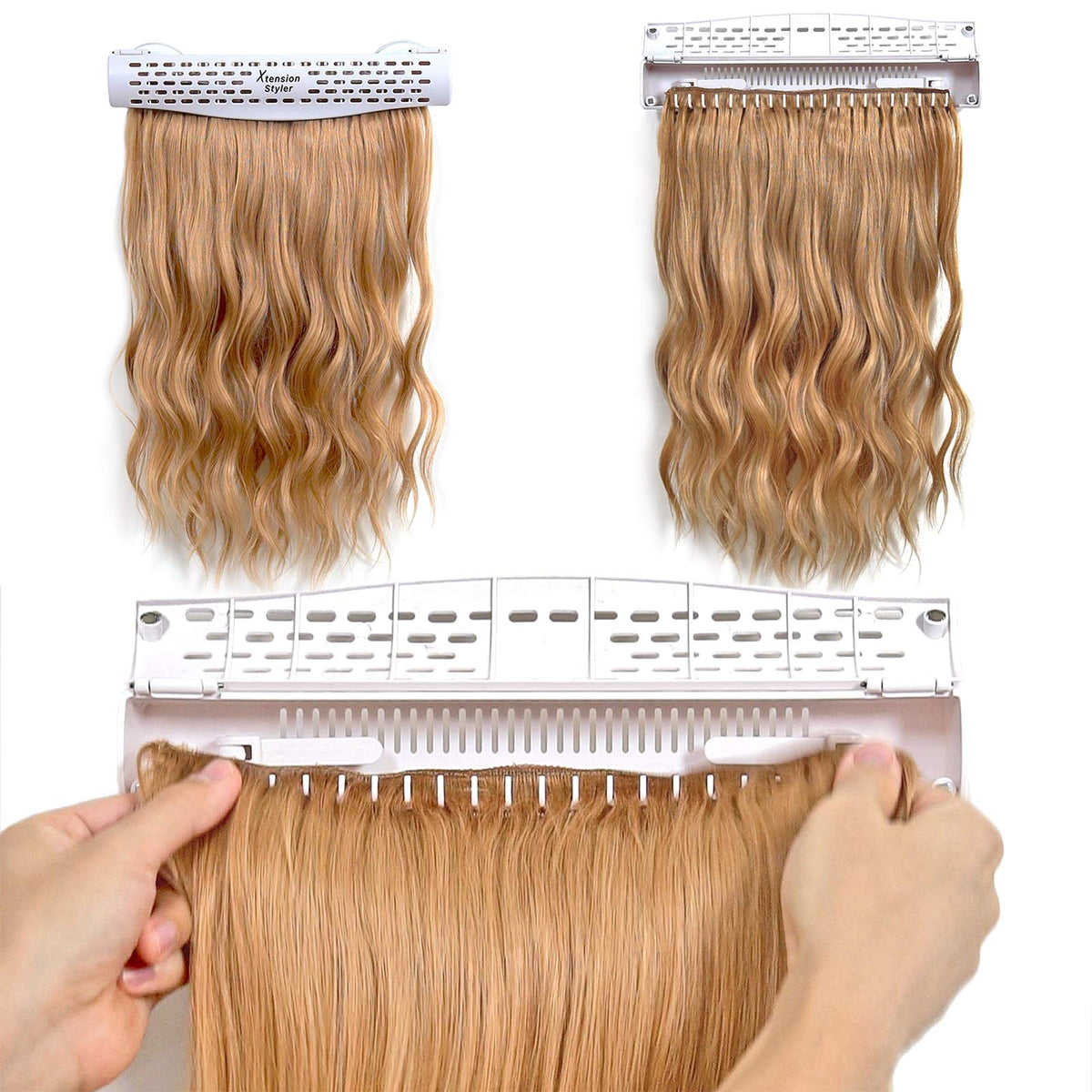 Xtension Styler with dual suction cups securing extensions during washing