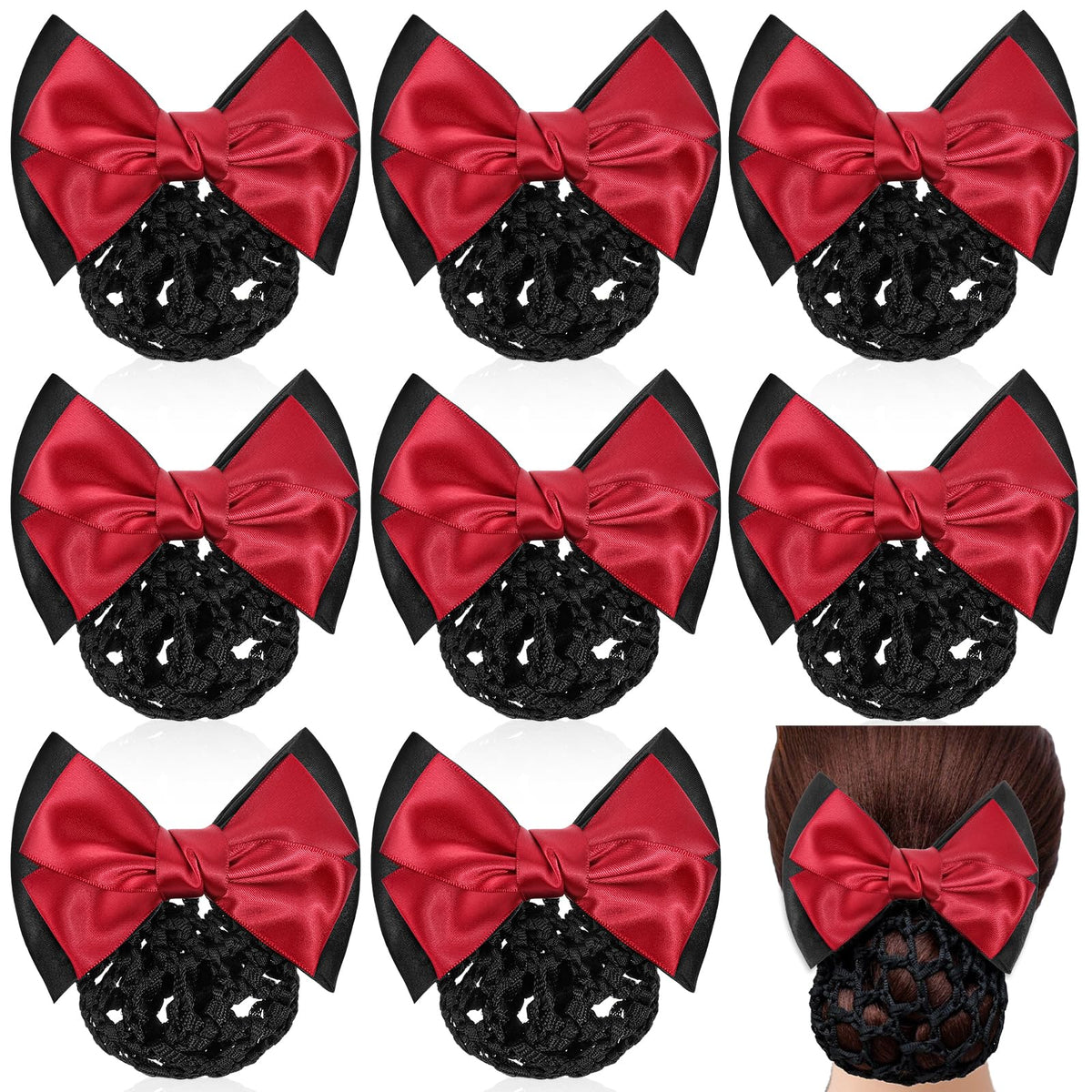 Xthrotsenk bowknot hair snood in black securing a neat bun.
