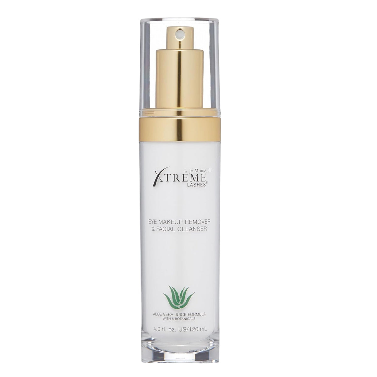 Xtreme Lashes makeup remover bottle shows aloe-based formula for gentle cleansing.