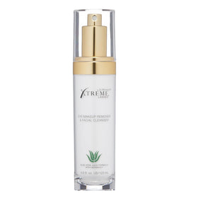 Xtreme Lashes makeup remover bottle shows aloe-based formula for gentle cleansing.