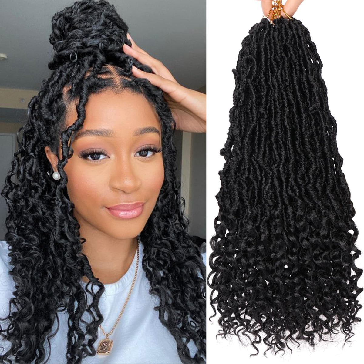 XTREND 18-inch faux locs close-up with curly ends and natural luster.